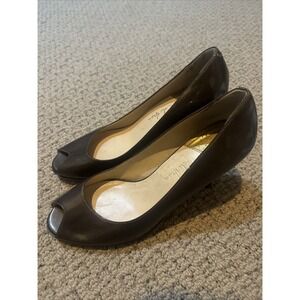 Cole Haan Brown Leather Peep Toe Heels Pumps Dress‎ Shoes Career Minimalist